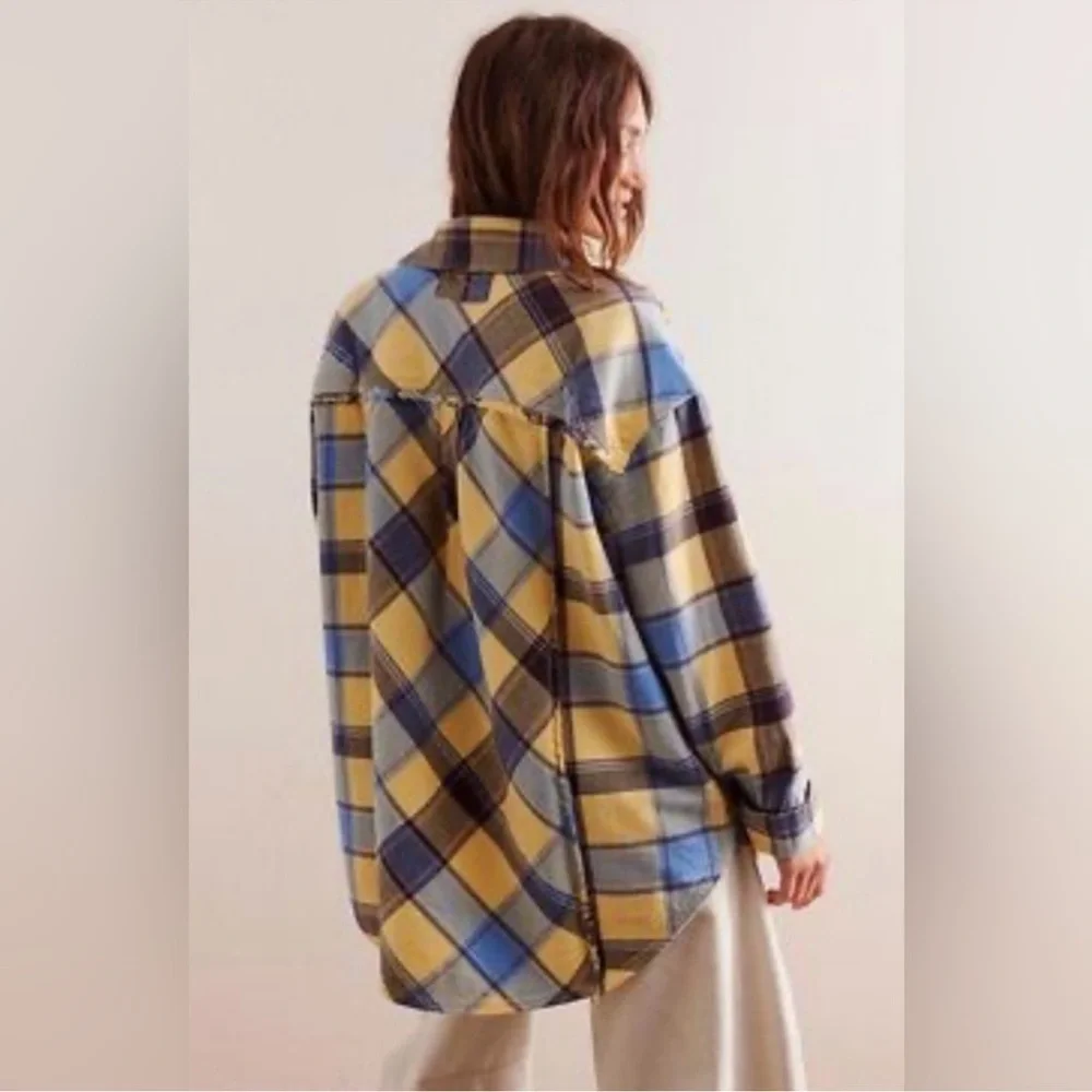 Free People Layla Plaid Shirt We The Free Yellow Combo